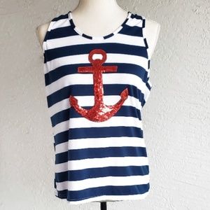 Sequin Anchor Striped Racerback Tank Top